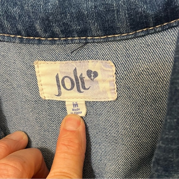 JOLT Womens Denim Jean Jacket Size S Short Style Stretch Panel Design Aztec EUC - Picture 5 of 9